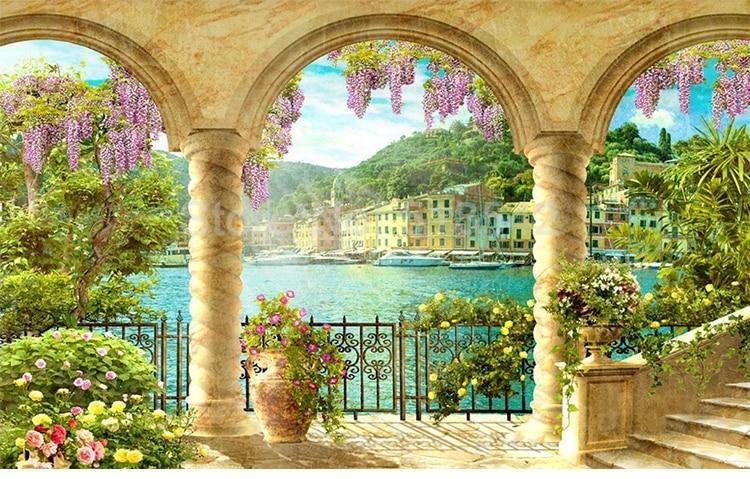 Arched Balcony Overlooking Water Wallpaper Mural, Custom Sizes Available Wall Murals Maughon's 