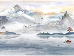 Artistic Mountainous Landscape Wallpaper Mural, Custom Sizes Available