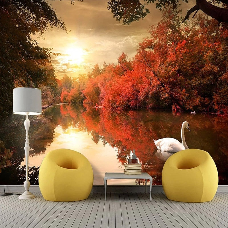 Autumn Dusk on Swan Lake Wallpaper Mural, Custom Sizes Available Maughon's 