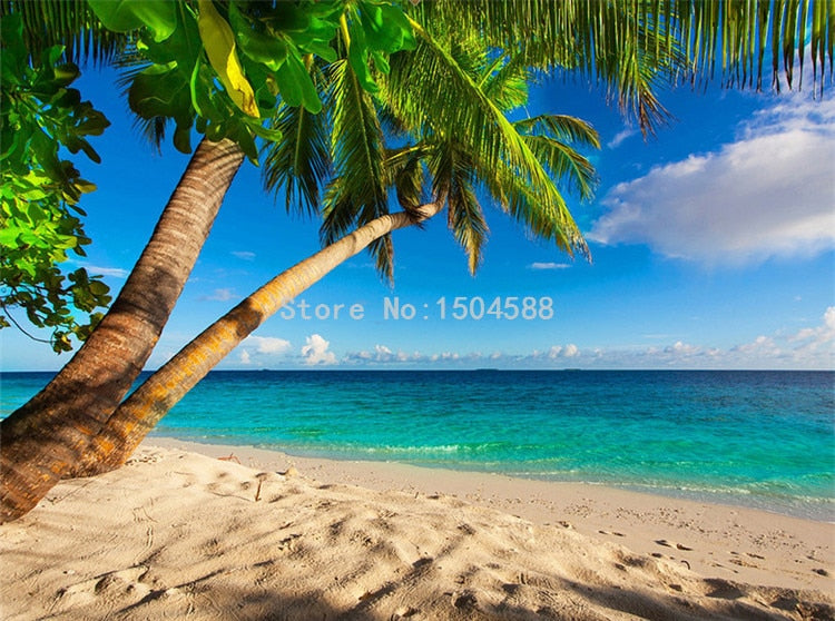 Awesome Beach With Coconut Tree Self Adhesive Bathroom Mural, Custom Sizes Available Wall Murals Maughon's 