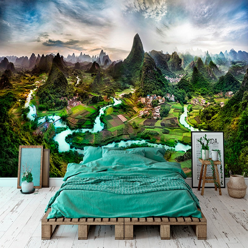 Awesome Birds Eye View of Village Wallpaper Mural, Custom Sizes Available Wall Murals Maughon's Waterproof Canvas 
