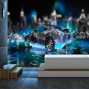 Awesome Electric Blue Sports Car Wallpaper Mural, Custom Sizes Available