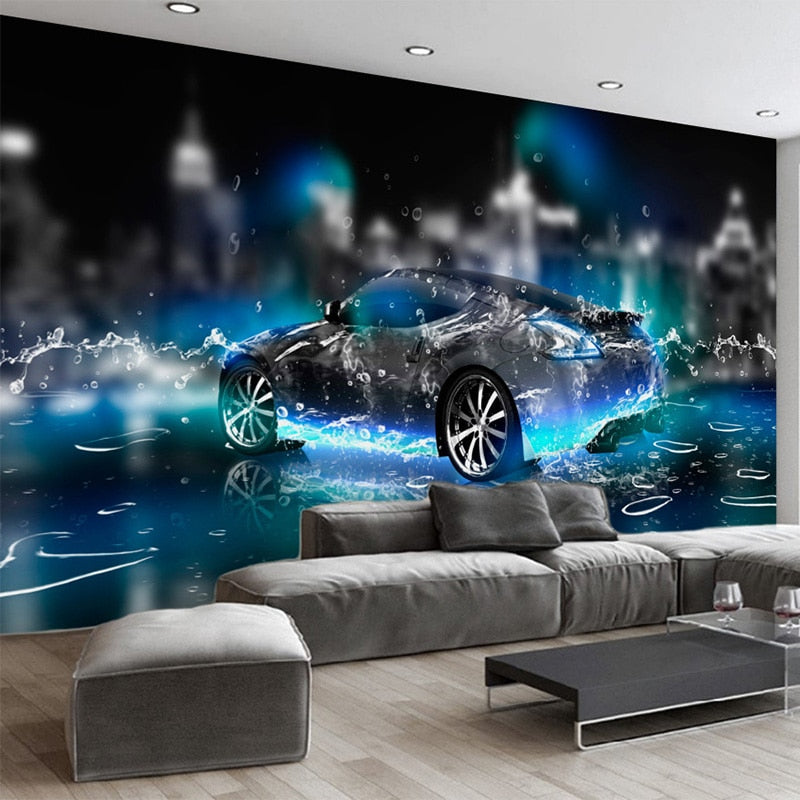 Awesome Electric Blue Sports Car Wallpaper Mural, Custom Sizes Available Wall Murals Maughon's Waterproof Canvas 