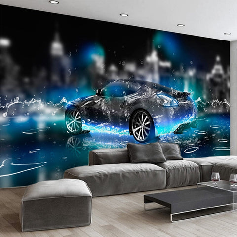 Image of Awesome Electric Blue Sports Car Wallpaper Mural, Custom Sizes Available Wall Murals Maughon's Waterproof Canvas 