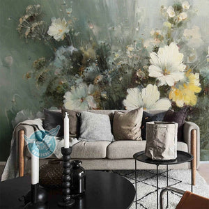 Awesome Hand Painted Floral Still Life Wallpaper Mural, Custom Sizes Available