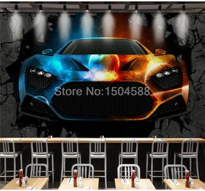 Impresionante mural de papel pintado de coche deportivo multicolor, tamaños personalizados disponibles