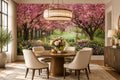 Cherry Blossom Tree Lined Walkway Wallpaper Mural, Custom Sizes Available