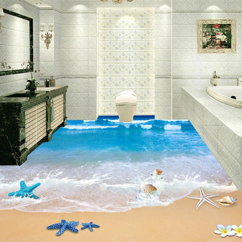 Image of Beach and Seashells PVC Floor Mural, Self Adhesive, Custom Sizes Available Household-Wallpaper-Floor Maughon's 