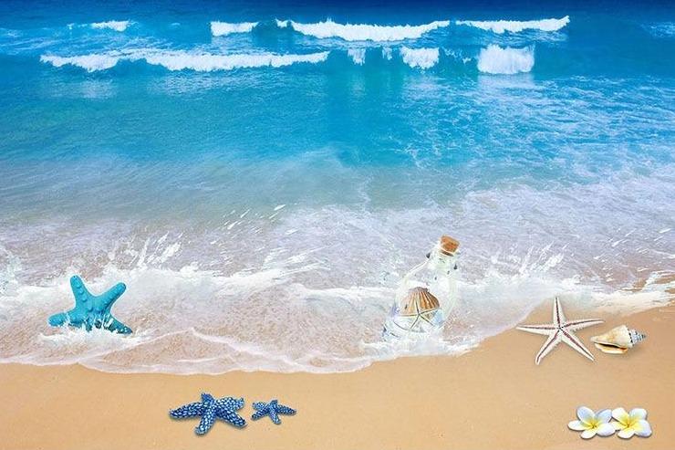 Beach and Seashells PVC Floor Mural, Self Adhesive, Custom Sizes Available Household-Wallpaper-Floor Maughon's 