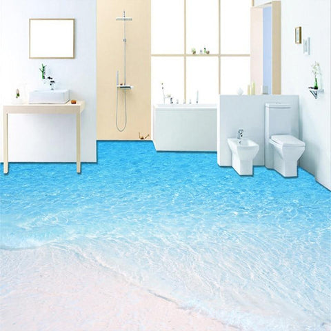 Image of Beach and Seawater Floor Mural, Self Adhesive, Custom Sizes Available Household-Wallpaper-Floor Maughon's 