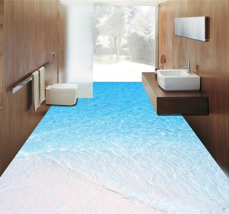 White Sand and Seawater Floor Mural, Self Adhesive, Custom Sizes Available