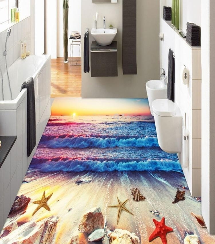 Sand and Shells at Sunset Floor Mural, Self Adhesive, Custom Sizes Available