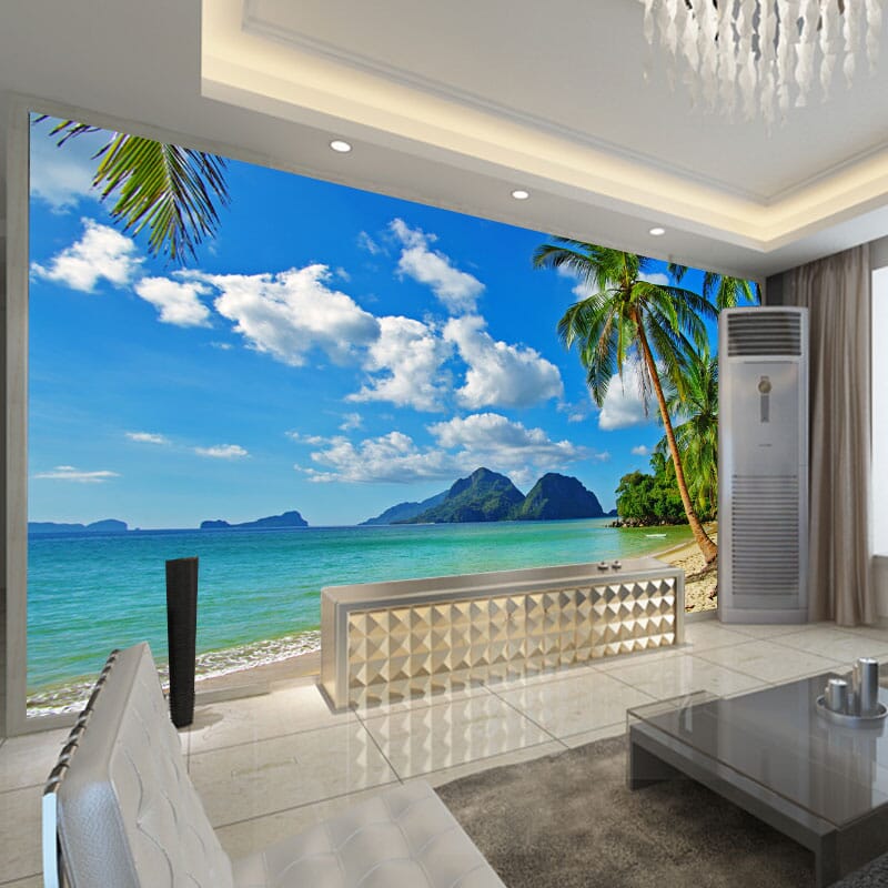 Beach Coconut Trees Wallpaper Mural, Custom Sizes Available Wall Murals Maughon's 