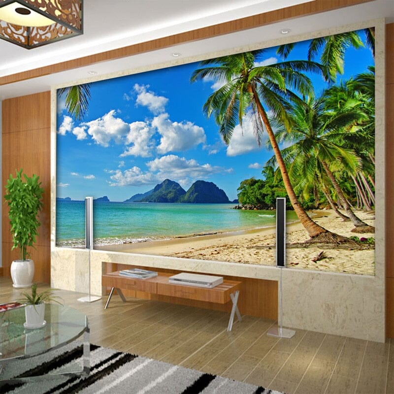 Beach Coconut Trees Wallpaper Mural, Custom Sizes Available Wall Murals Maughon's 