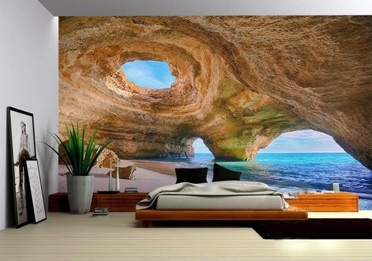 Beach Reef Cave Wallpaper Mural, Custom Sizes Available