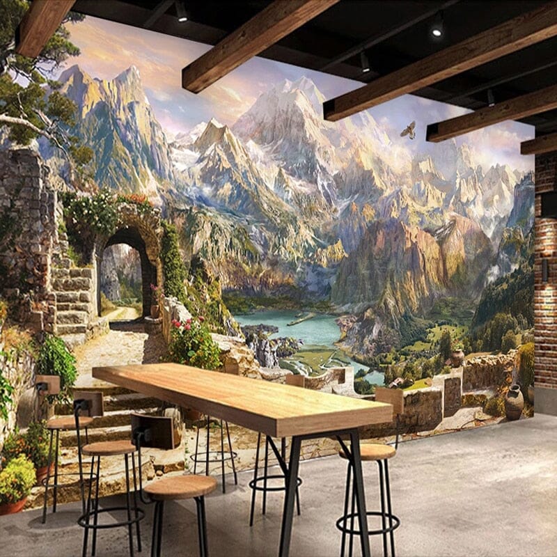 Beautiful Alpine View Wallpaper Mural, Custom Sizes Available Wall Murals Maughon's Waterproof Canvas 