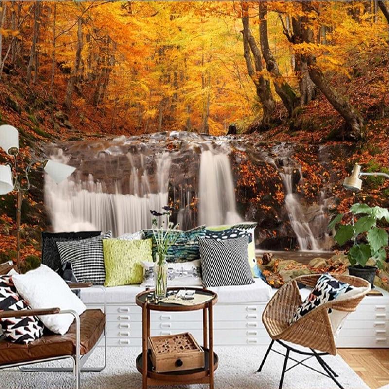 Beautiful Autumn Forest Waterfall Wallpaper Mural, Custom Sizes Available Maughon's 