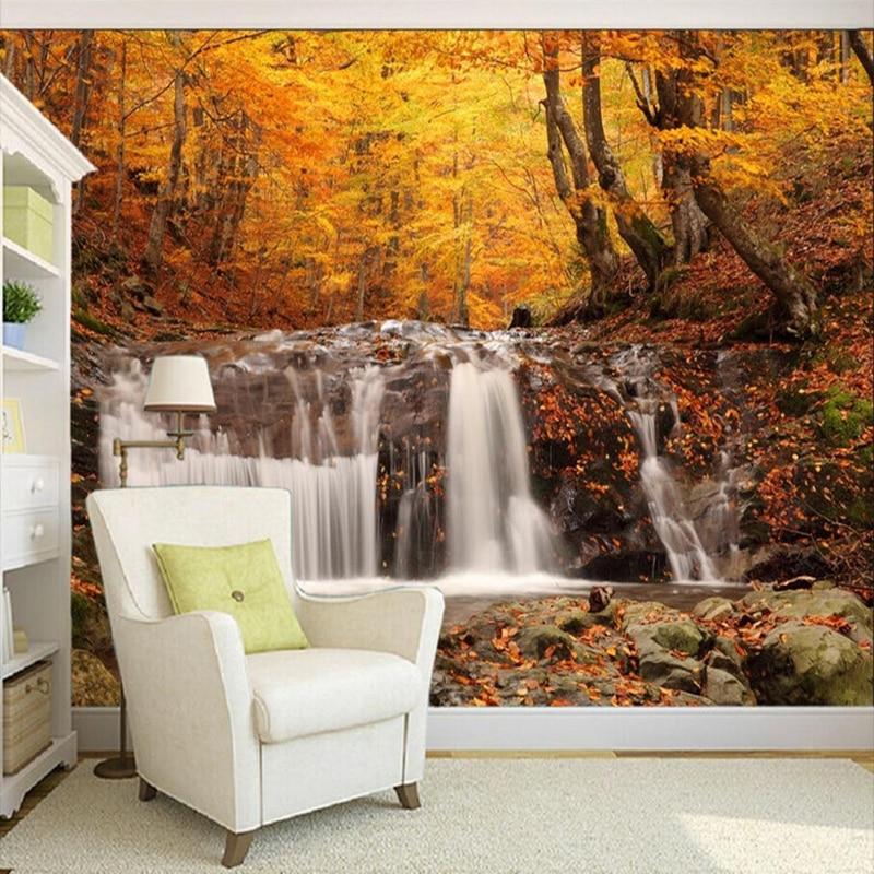 Beautiful Autumn Forest Waterfall Wallpaper Mural, Custom Sizes Available Maughon's 
