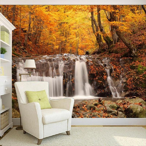 Image of Beautiful Autumn Forest Waterfall Wallpaper Mural, Custom Sizes Available Maughon's 