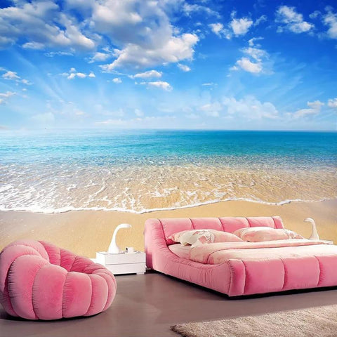 Image of Beautiful Beach With Blue Skies Wallpaper Mural, Custom Sizes Available Household-Wallpaper Maughon's 