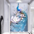 Beautiful Blue Peacock With Flowers Wallpaper Mural, Custom Sizes Available Maughon's 