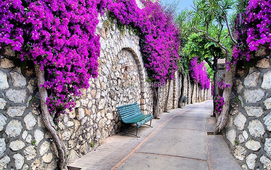 Beautiful Bougainvillea On Stone Wall Wallpaper Mural, Custom Sizes Available Maughon's 