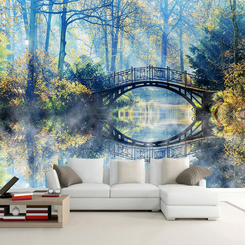 Beautiful Bridge With Reflection Painting Wallpaper Mural, Custom Sizes Available Wall Murals Maughon's 