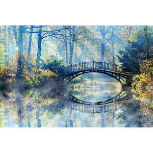 Beautiful Bridge With Reflection Painting Wallpaper Mural, Custom Sizes Available