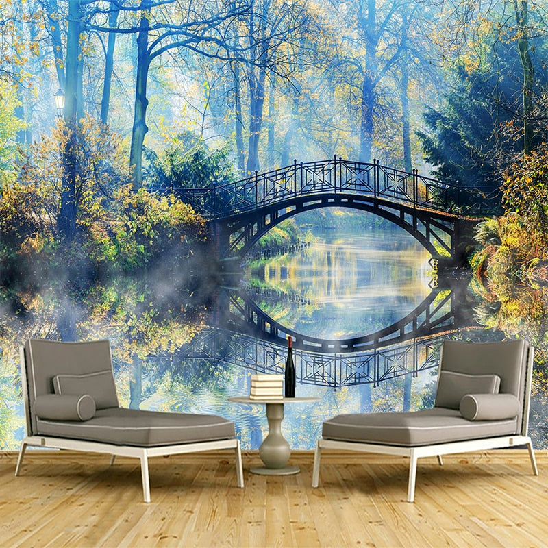 Beautiful Bridge With Reflection Painting Wallpaper Mural, Custom Sizes Available Wall Murals Maughon's Waterproof Canvas 