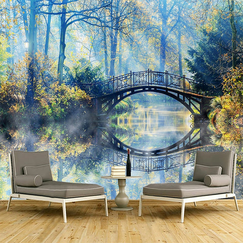 Image of Beautiful Bridge With Reflection Painting Wallpaper Mural, Custom Sizes Available Wall Murals Maughon's Waterproof Canvas 