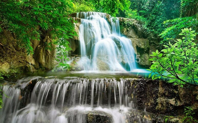 Beautiful Cascading Waterfalls Wallpaper Mural, Custom Sizes Available Wall Murals Maughon's 