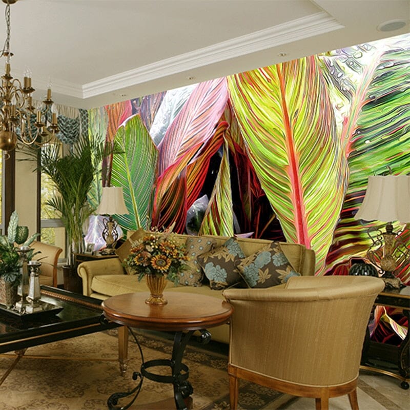 Beautiful Close-up View of Tropical Leaves Wallpaper Mural, Custom Sizes Available Wall Murals Maughon's 