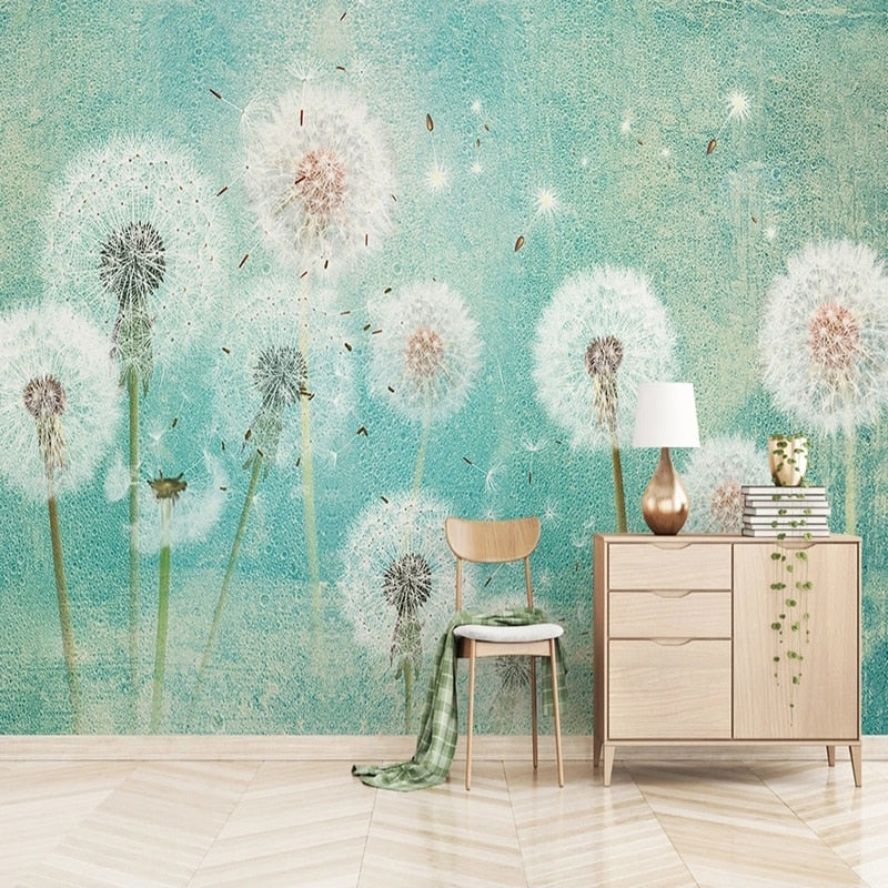 Beautiful Dandelions Dispersing Seed Wallpaper Mural, Custom Sizes Available Wall Murals Maughon's 