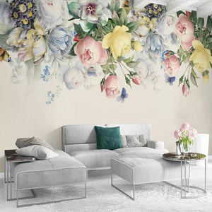 Beautiful Flower Garland Wallpaper Mural, Custom Sizes Available