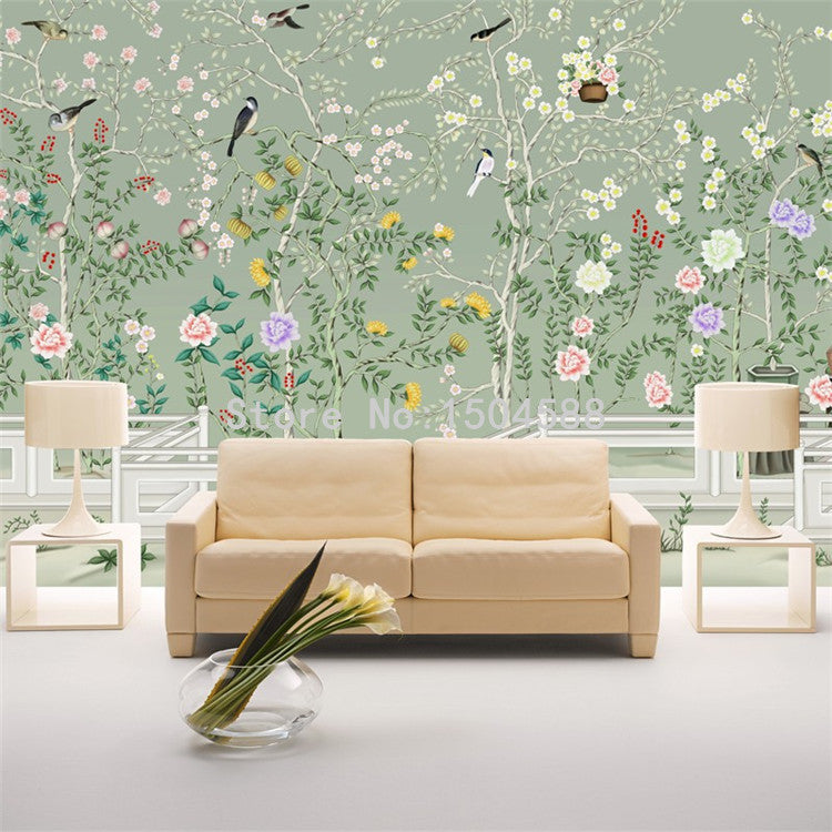 Beautiful Garden With Birds Wallpaper Mural, Custom Mural Available Wall Murals Maughon's 