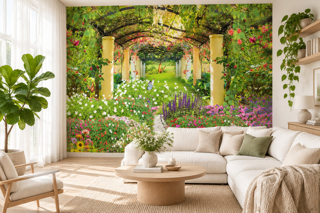 Beautiful Garden With Trellis Wallpaper Mural, Custom Sizes Available Wall Murals Maughon's 
