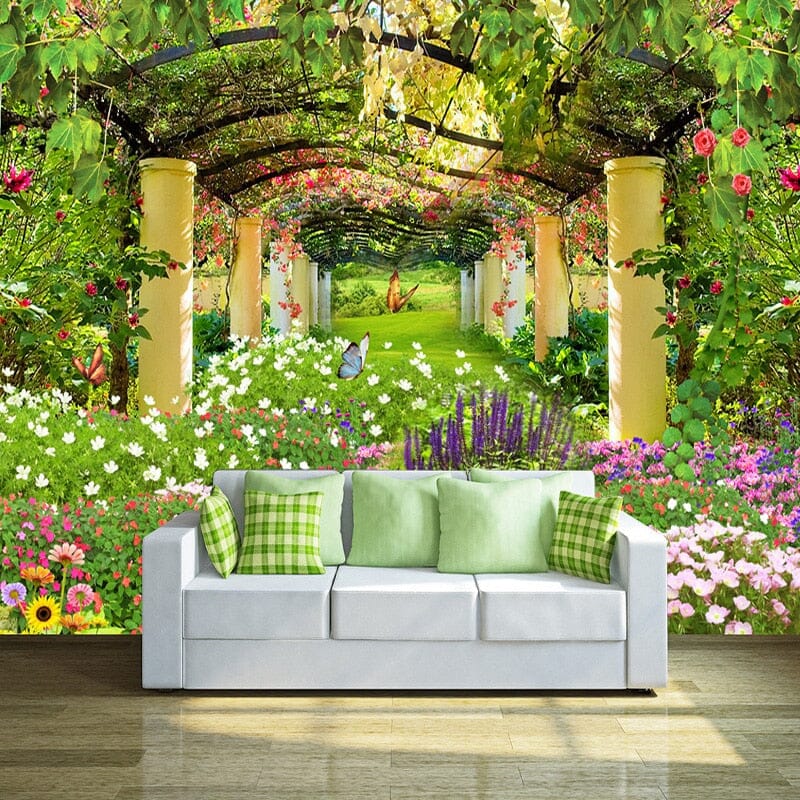 Beautiful Garden With Trellis Wallpaper Mural, Custom Sizes Available Wall Murals Maughon's Waterproof Canvas 