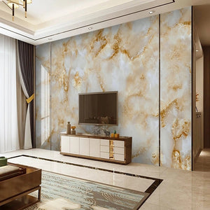 Hermoso mural de papel tapiz dorado y mármol blanco, tamaños personalizados disponibles