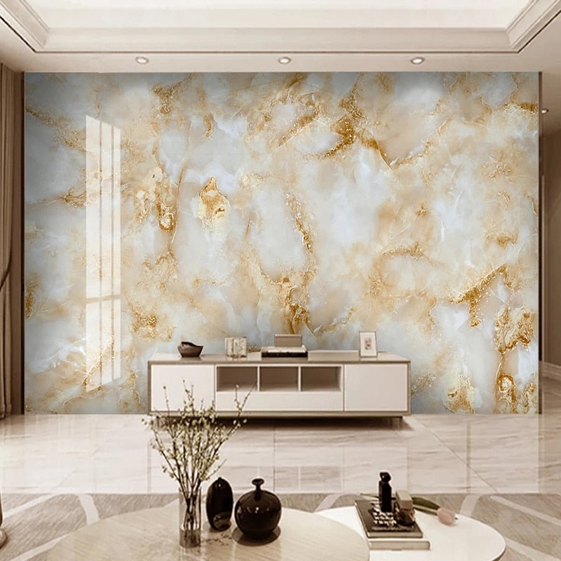 Beautiful Gold and White Marble Wallpaper Mural, Custom Sizes Available Wall Murals Maughon's Waterproof Canvas 