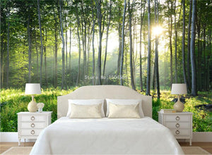 Beautiful Green Forest Scenery Wallpaper Mural, Custom Sizes Available
