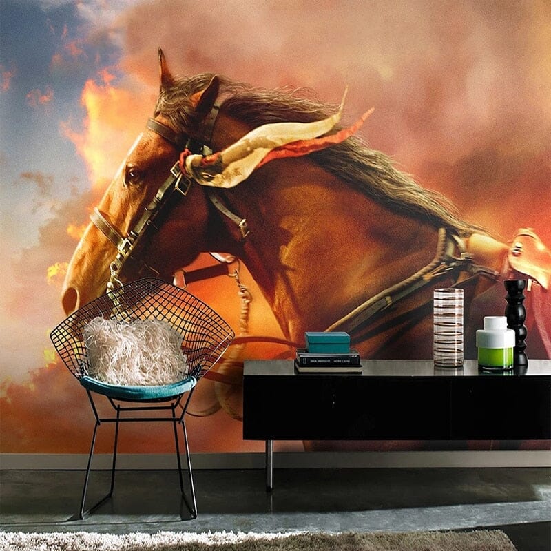Beautiful Hand-Painted Brown Horse Wallpaper Mural, Custom Sizes Available Wall Murals Maughon's Waterproof Canvas 