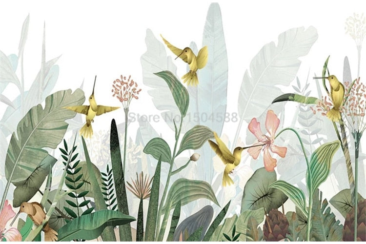 Beautiful Hummingbirds and Flowers Painting Wallpaper Mural, Custom Sizes Available Wall Murals Maughon's 