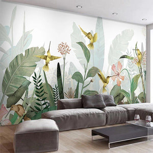 Beautiful Hummingbirds and Flowers Painting Wallpaper Mural, Custom Sizes Available