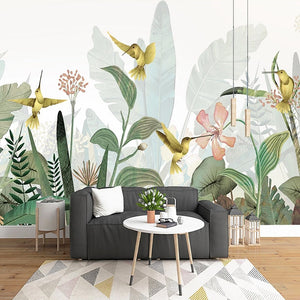 Beautiful Hummingbirds and Flowers Painting Wallpaper Mural, Custom Sizes Available Wall Murals Maughon's Waterproof Canvas 