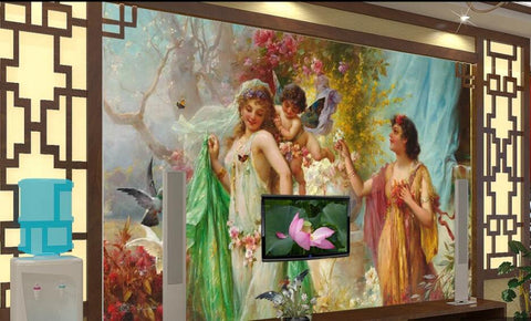 Image of Beautiful Ladies With Cherub Wallpaper Mural, Custom Sizes Available Wall Murals Maughon's 