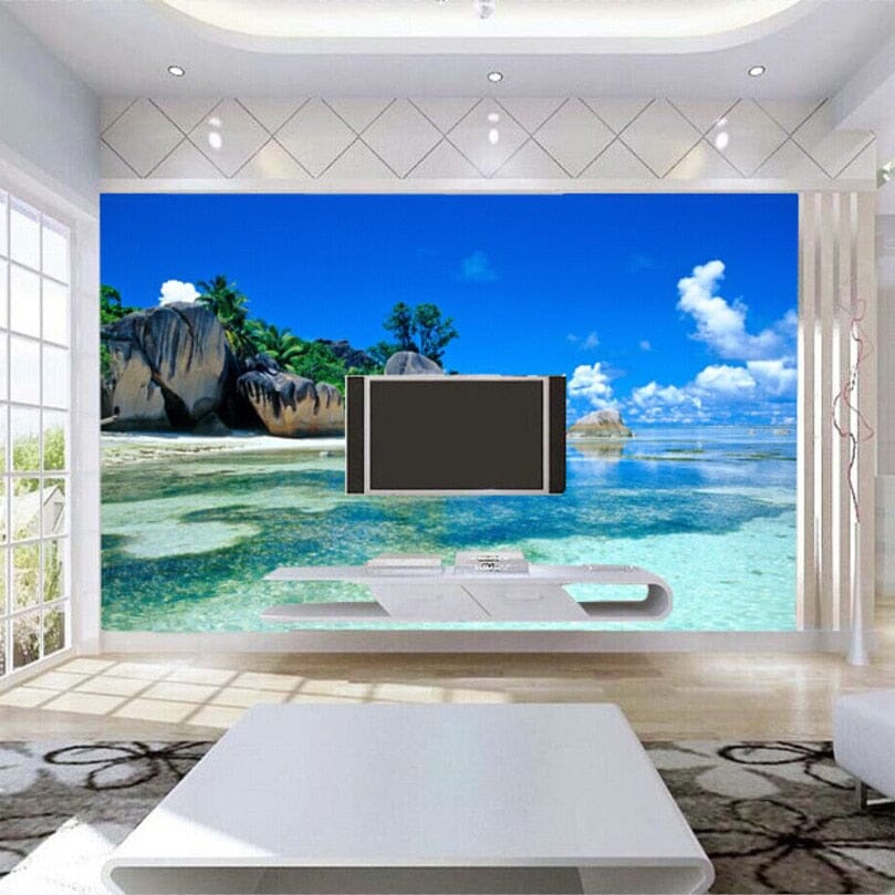 Beautiful Lagoon and Sandy Beach Wallpaper Mural, Custom Sizes Available Wall Murals Maughon's 