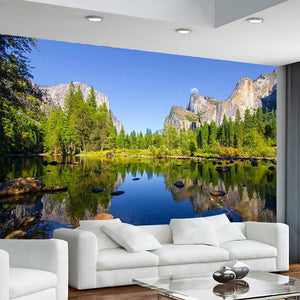 Mural hermoso lago y montañas, tamaños personalizados disponibles