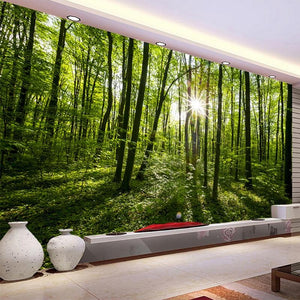Beautiful Landscape Green Forest Wallpaper Mural, Custom Sizes Available