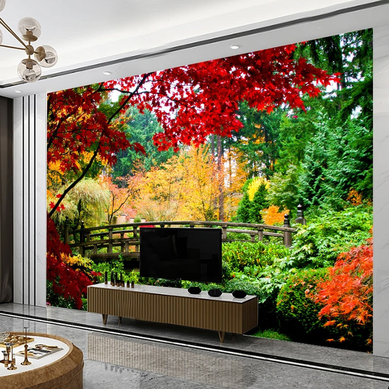 Beautiful Lush Autumn Garden Wallpaper Mural, Custom Sizes Available Maughon's 
