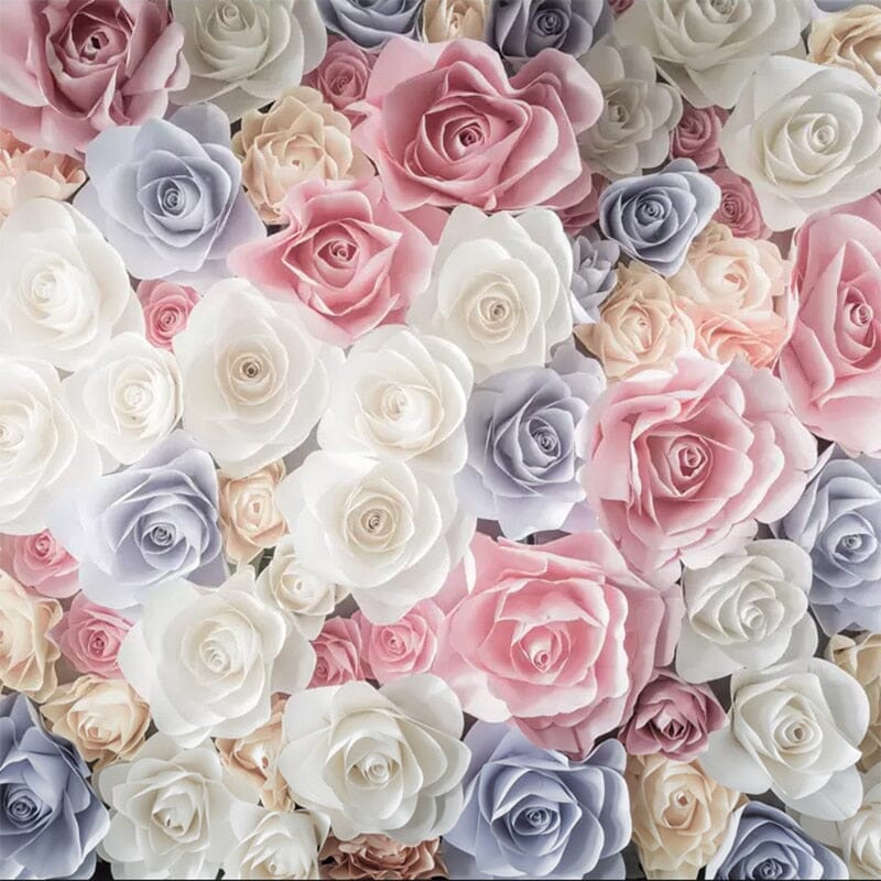 Beautiful Mass of Pink, White and Blue Roses Wallpaper Mural, Custom Sizes Available Wall Murals Maughon's 